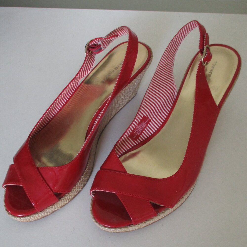 Tommy Hilfiger Chevella Womens Red Jute Slingback 2" Open-toe Wedge NWOB-Size 9M - Picture 4 of 9